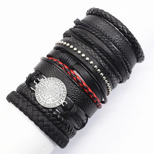 10 Pcs/set Black Wrap Woven Handmade Leather Bracelets