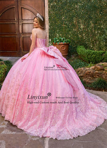 Sweet Flowers Applique Beaded Crystals Quinceanera Dress