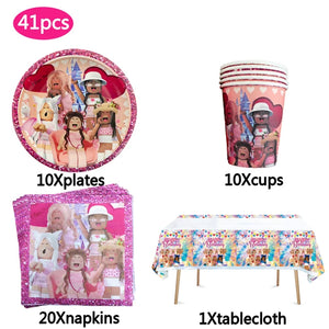 Pink Robloxed Theme Birthday Party Decorations Tableware Balloons Cups Plates Banner Backdrop Set