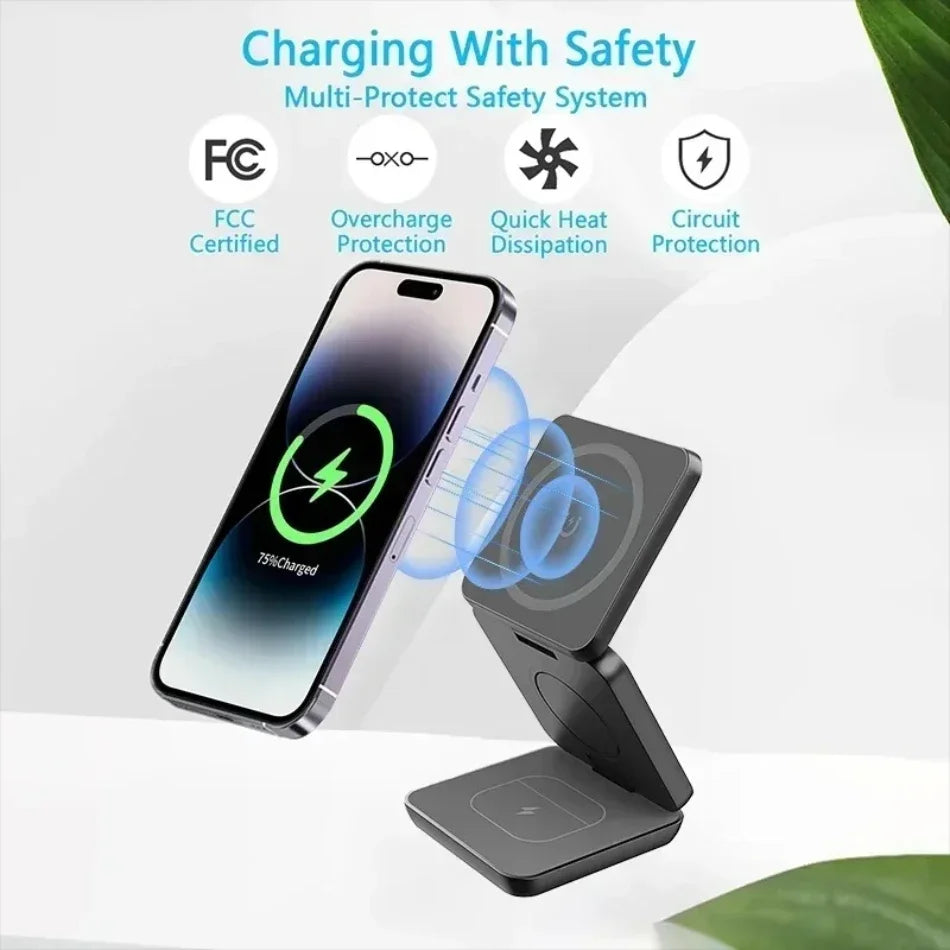 3 In 1 Foldable Magnetic Wireless Charger Stand For iPhone