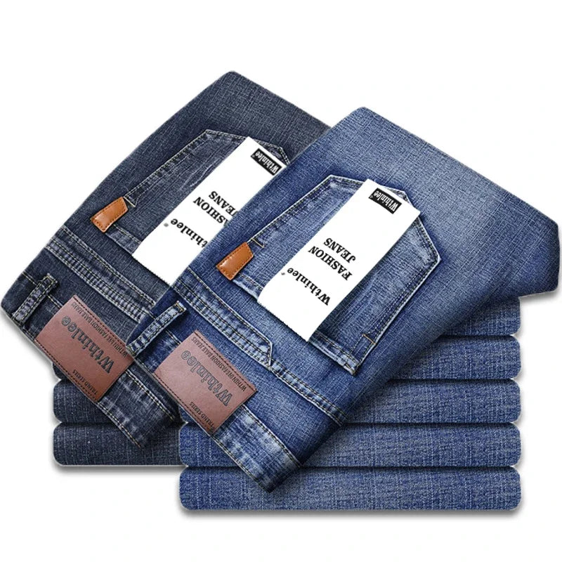 2-piece Set  WhinLEE Black and Blue Business Elite Micro Elastic Straight Leg Multi-craft Jeans