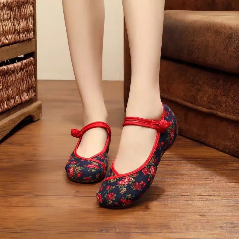 Retro Embroidered Anti-Skid Ballet Shoes