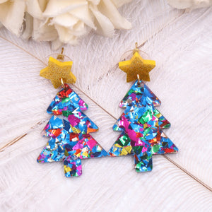 Hanging Drop Christmas Tree Acrylic Earrings earr