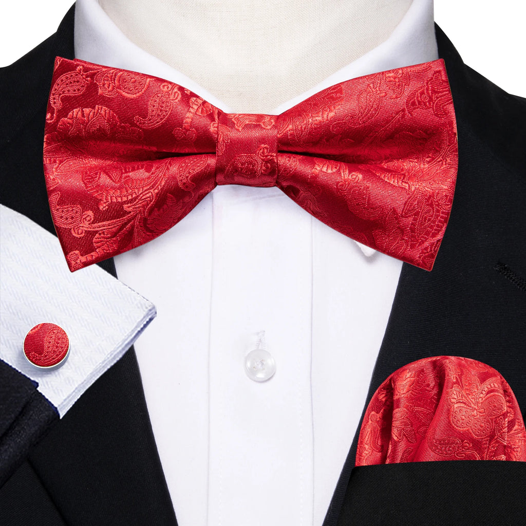 Barry.Wang Silk Bow Tie Hanky Cuffs Set