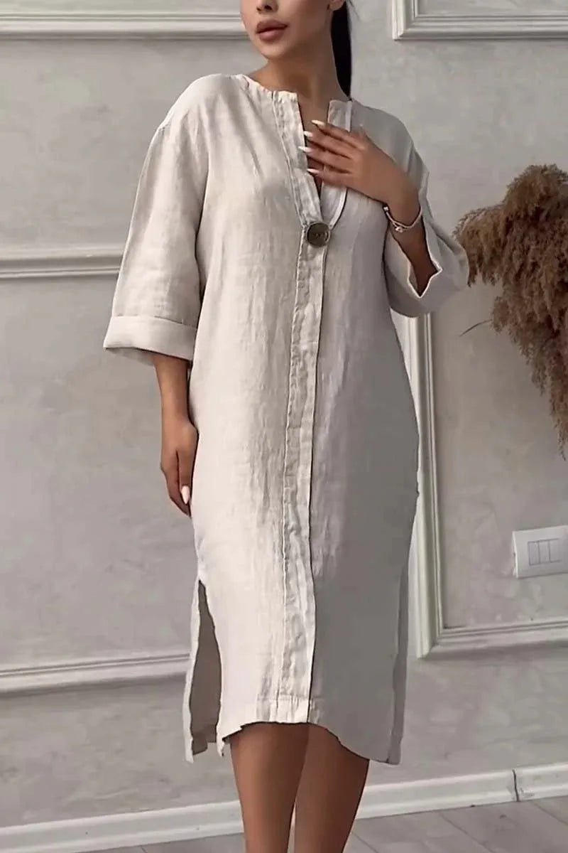 Loose V-neck Two Side Slit Pullover Dress
