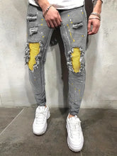 Creative Street Style High Stretch Paint Splatter Ripped Slim Jeans