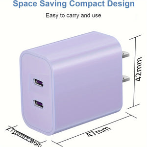 2-Pack 15 40W Dual Port Block With 2Pack 6FT USB C To C Fast Charger Cable