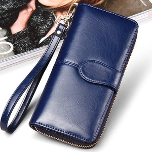 Stylish Oil Wax Coated Zippered Clutch