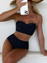 Hard Wrap Top Underwire Chain Shoulder Straps High Waist Swimwear
