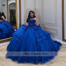 Lace Layering Glitter Decal Long Tail 3D Flower Bow Quinceanera Dress