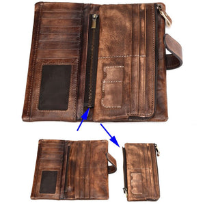 Vintage Genuine Leather Long RFID Blocking Wallet