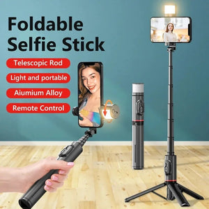 Portable Wireless Bluetooth Phone Telescopic Selfie Stick Tripod With Fill Light