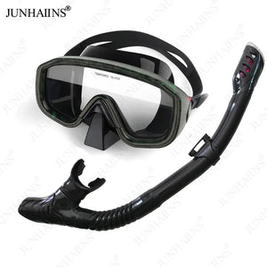 JUNHAINS Anti-fog Tempered Glass Breathing Tube and Mask Snorkeling Set