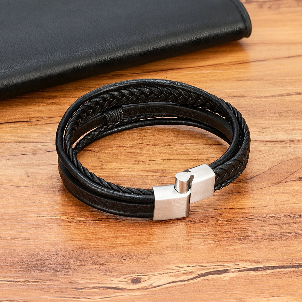 XQNI Hand-Woven Leather Multilayer Bracelet