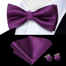 Solid Silk Bow Tie Hanky Cuff Links Set