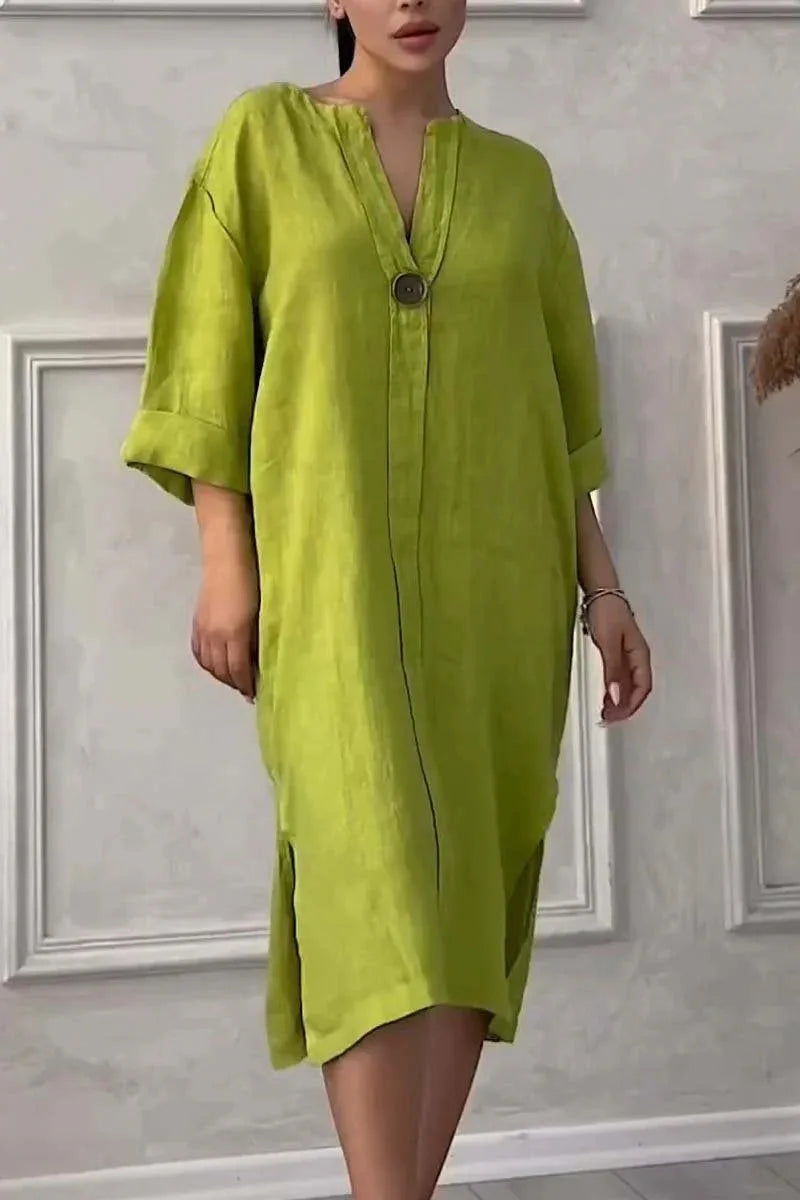 Loose V-neck Two Side Slit Pullover Dress