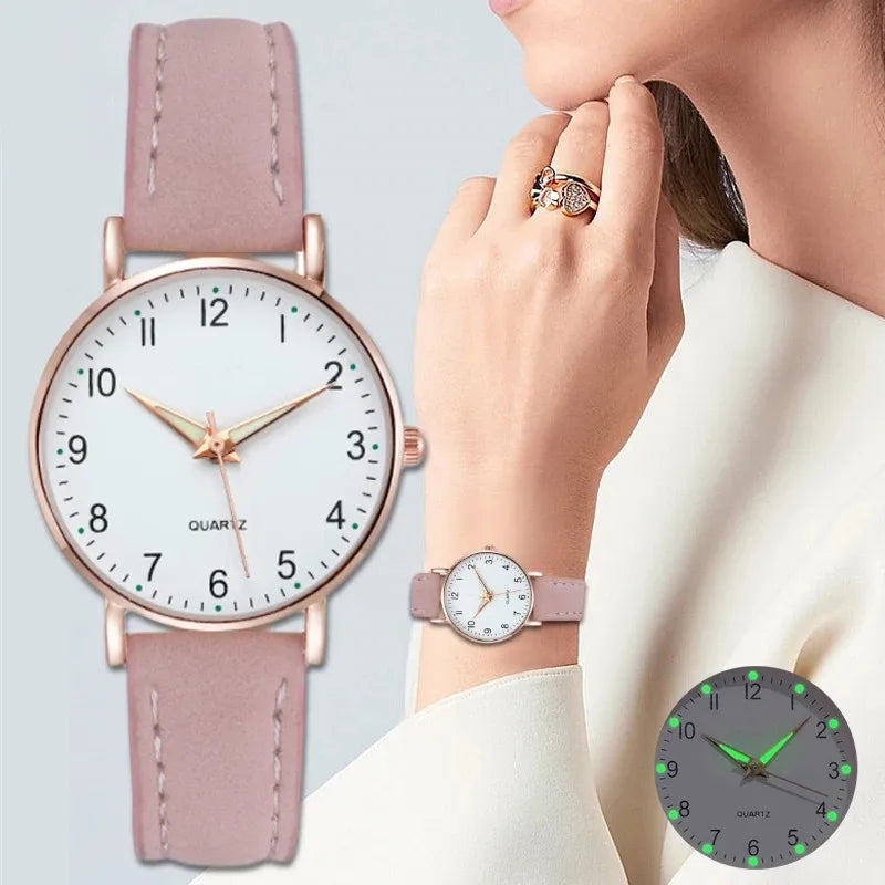 Casual Arabic Dial Leather Band Quartz Watch