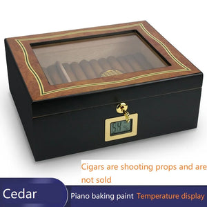 XIFEI Cigar Humidor With Hygrometer Humidifier 2 Drawers Cedar Wood