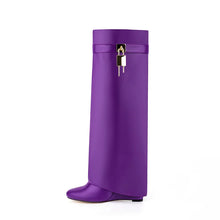 Lock Metal Buckle Knee High Boots