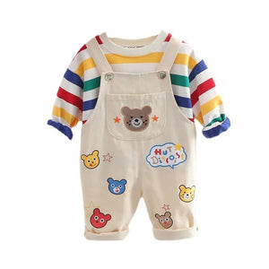 Half-sleeve Top and Overalls 2Pcs Set