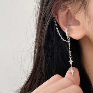 Shiny Silver Color Crystal Tassel Non-Piercing Cuff Ear Clip