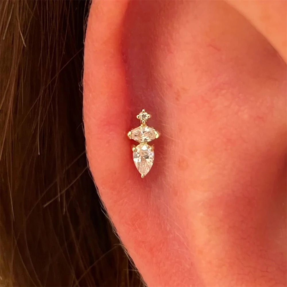 925 Sterling Silver Heart Flat Push-Back Zircon Piercing Stud Earrings