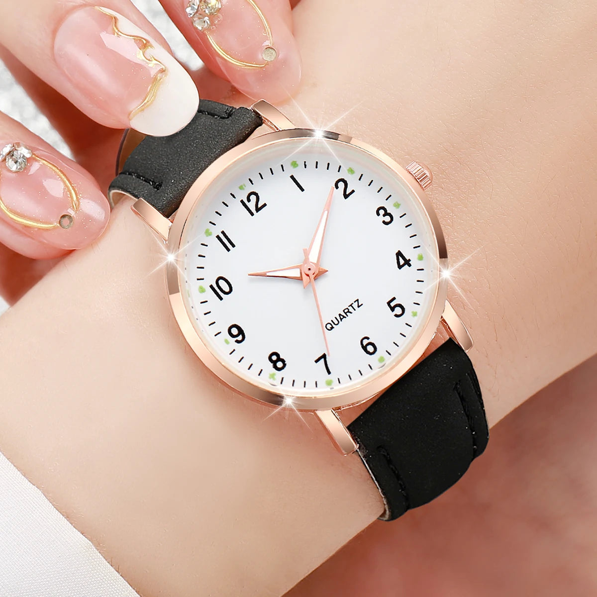 Casual Arabic Dial Leather Band Quartz Watch