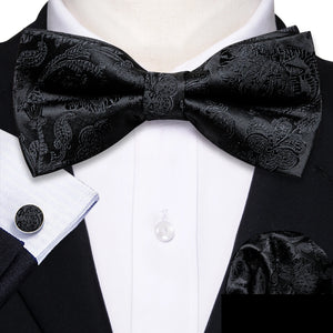 Barry.Wang Silk Bow Tie Hanky Cuffs Set