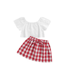 3Pcs Cute Off Shoulder Lace Tops + Red Plaid Short Dress Set