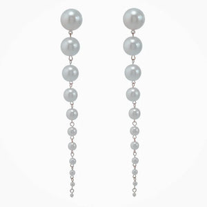 Elegant Gradient Handmade Simulated Pearl Tasseled Long Dangle Earrings