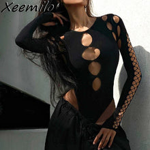 Xeemilo Hollow Out Long-Sleeve Bodysuit