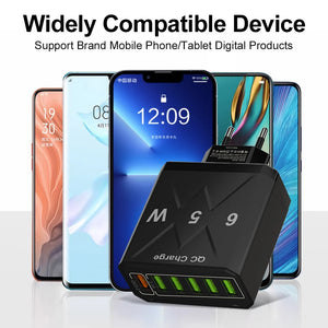 65W 6 Ports USB Fast Charging QC3.0 Travel Charger
