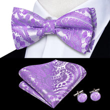 Solid Silk Bow Tie Hanky Cuff Links Set