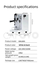 CAFOVO CM6005 Commercial Espresso Machine 3100W Dual Pump Triple Boiler PID Temperature Control 3-Hole Steam Wand