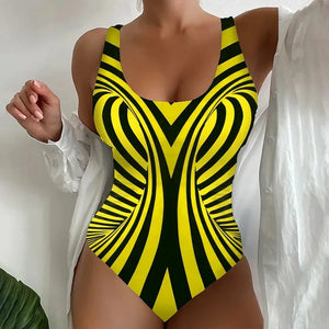 Vintage Abstract Print One Piece Swimsuit