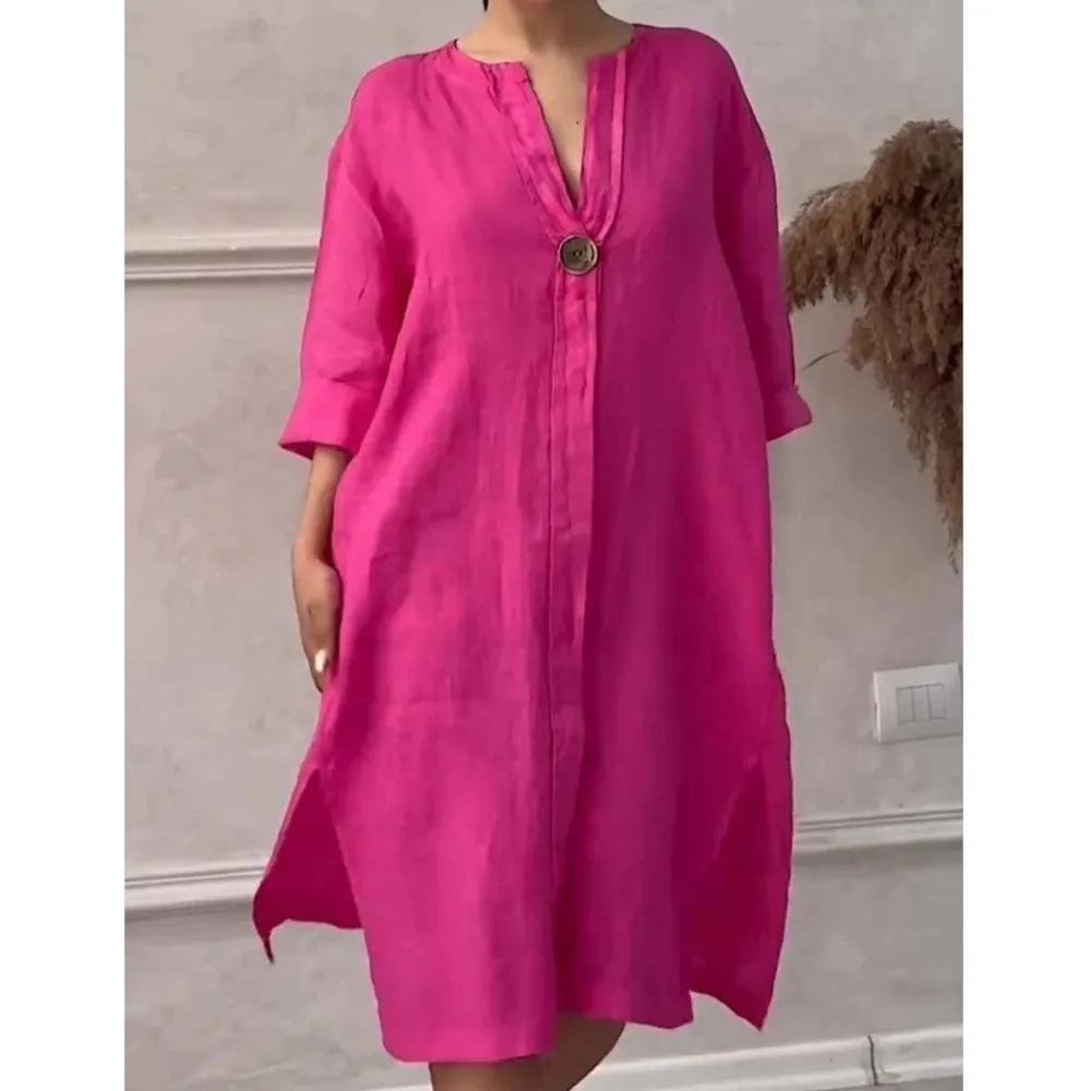 Loose V-neck Two Side Slit Pullover Dress