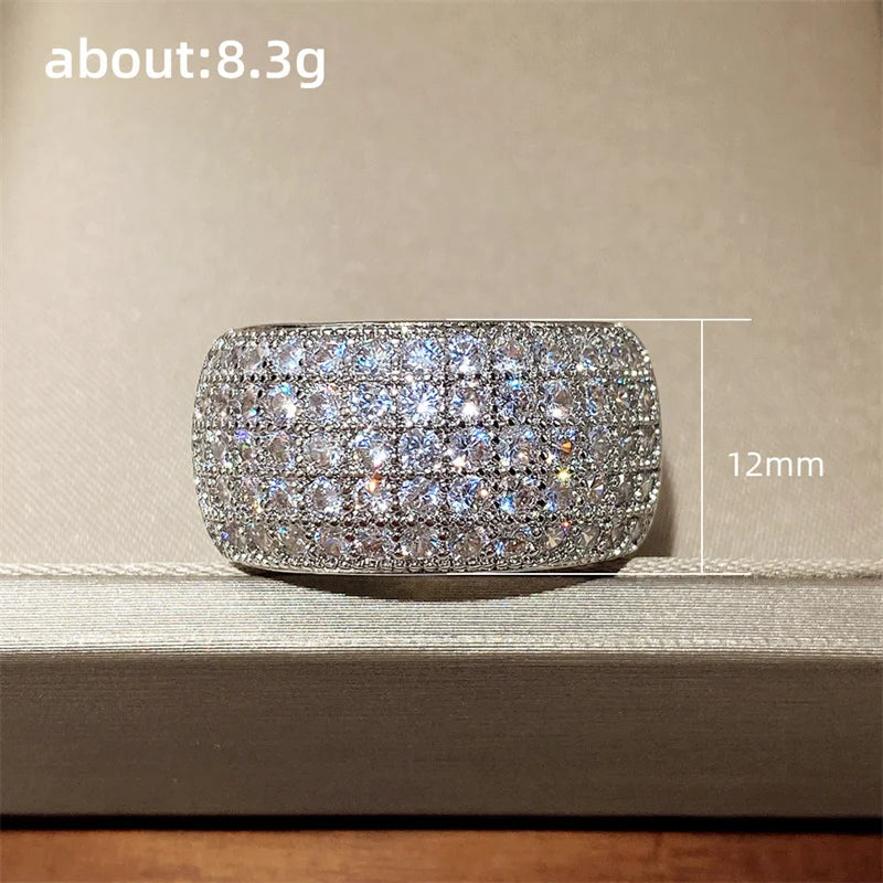 Huitan Paved Cubic Zirconia Sparkling Wide Ring