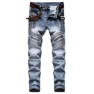 Casual Coated Straight Pleated Jeans