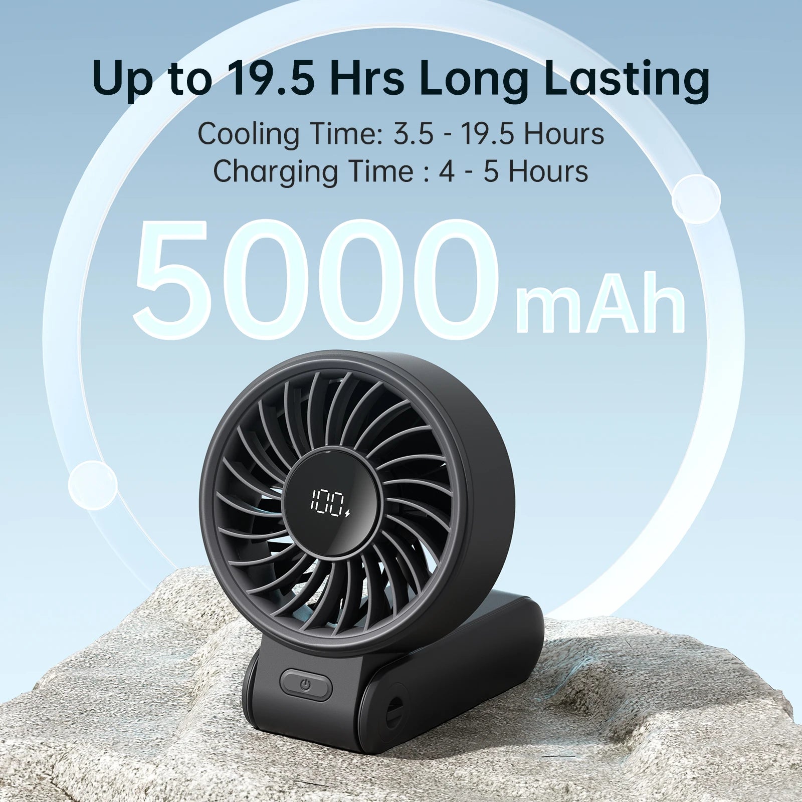 JISULIFE Portable Handheld Fan with LED Display 5 Speed