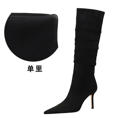 Retro Fashion Simple Black Slender High Heel Boots