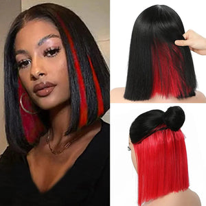 Black To Red Bob Wig Straight Shoulder Length