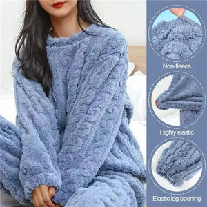 Soft Coral Velvet Jacquard Warm Pajama Set for Women