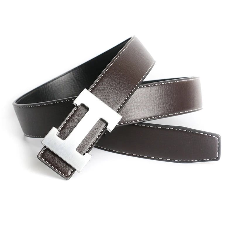 Designer Pin Buckle Genuine Leather H Belt