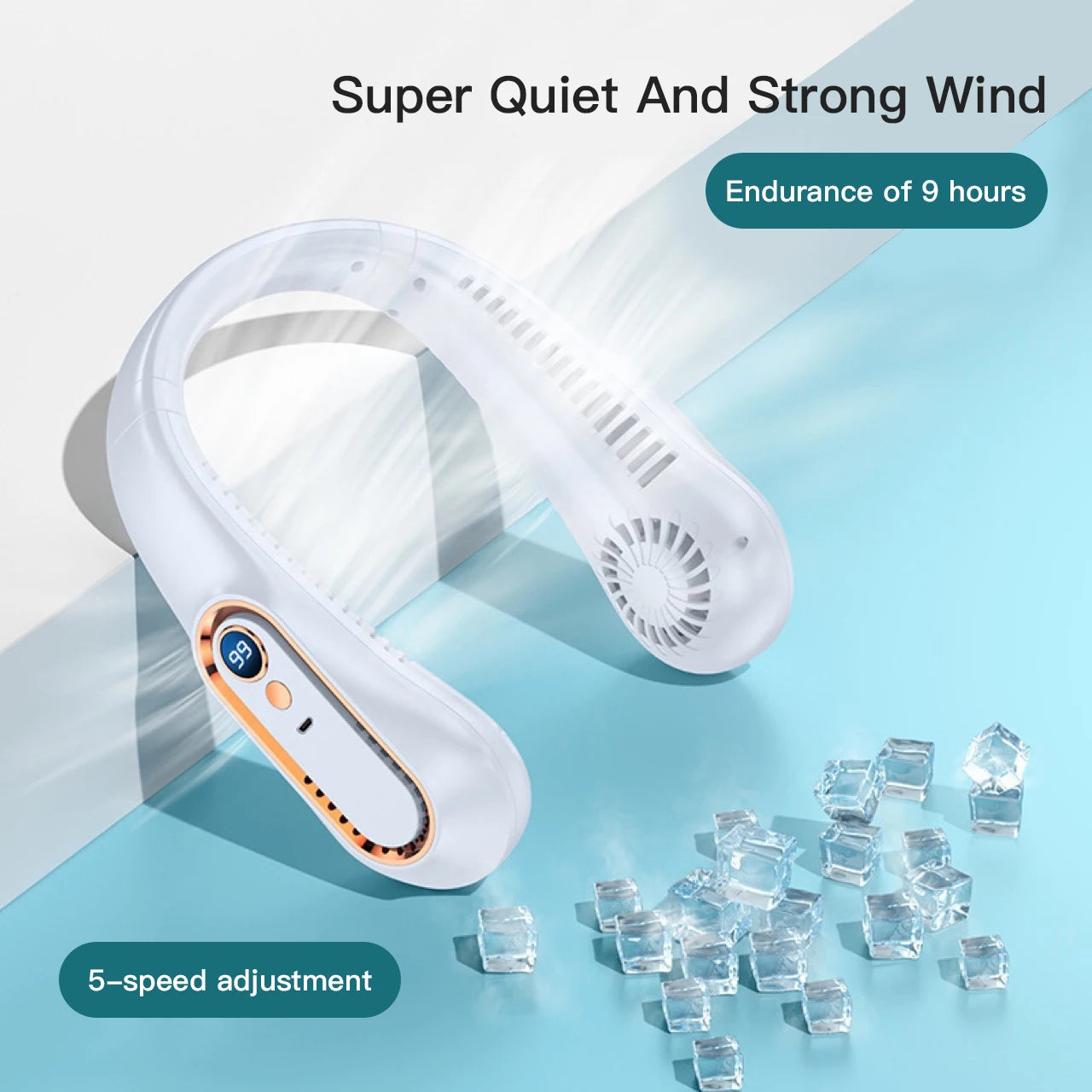 3000mA Portable Mini Hanging Bladeless Digital Display Rechargeable Electric Fan