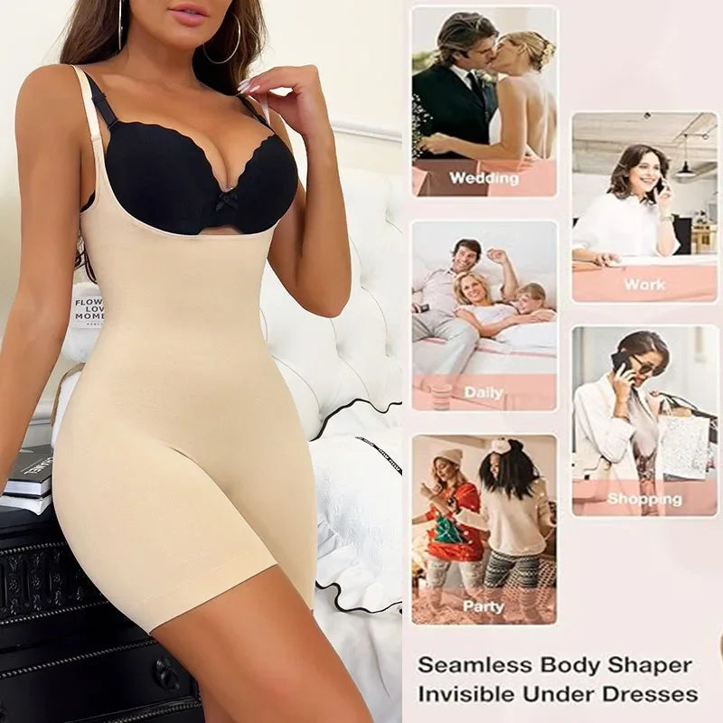 GUUDIA Open Bust Bodysuit Stretchy Spandex Tummy Control Full Back Shapewear Adjustable