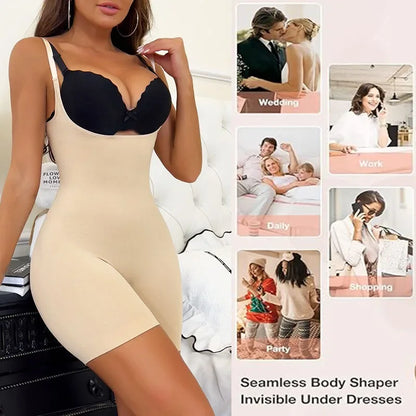GUUDIA Open Bust Bodysuit Stretchy Spandex Tummy Control Full Back Shapewear Adjustable
