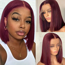 Peruvian Burgundy HD Transparent Short Bob Human Hair Wigs