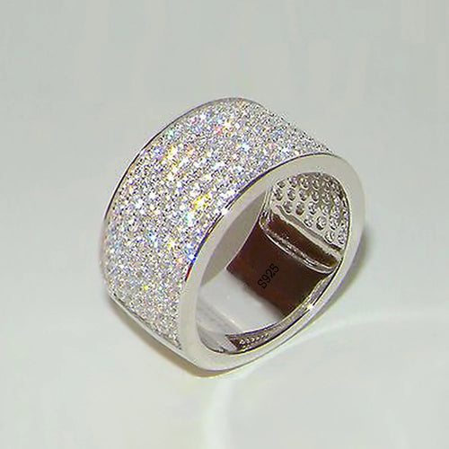 Classic 925 Sterling Silver Aggressive Wide Bling Full Zircon Rings