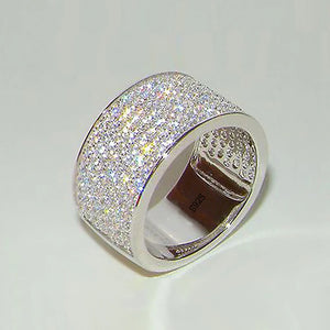 Classic 925 Sterling Silver Aggressive Wide Bling Full Zircon Rings