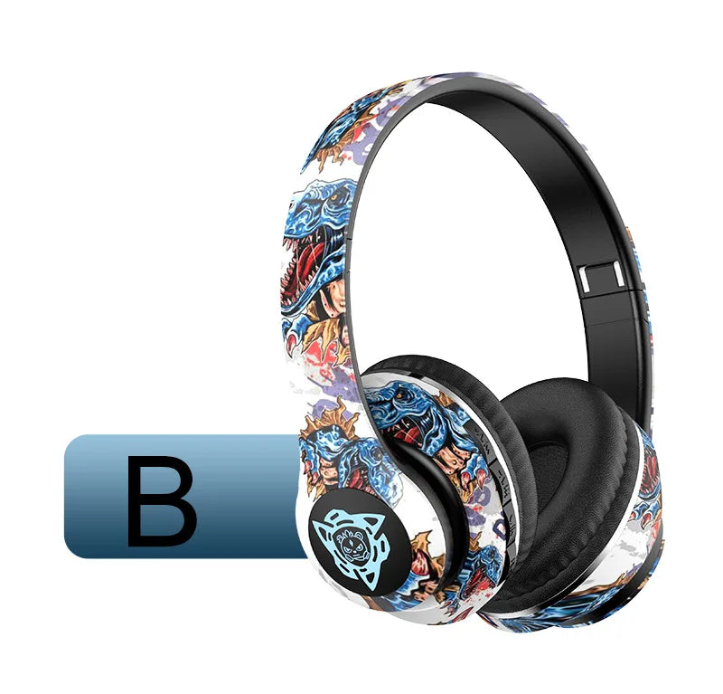 LED Graffiti Foldable Wireless Bluetooth Headphones Noise Canceling with Super Bass